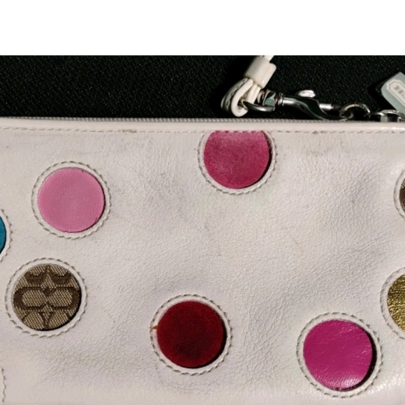 Coach Multicolor Polka Dot White Leather Zipper Closure Wristlet - Picture 8 of 12